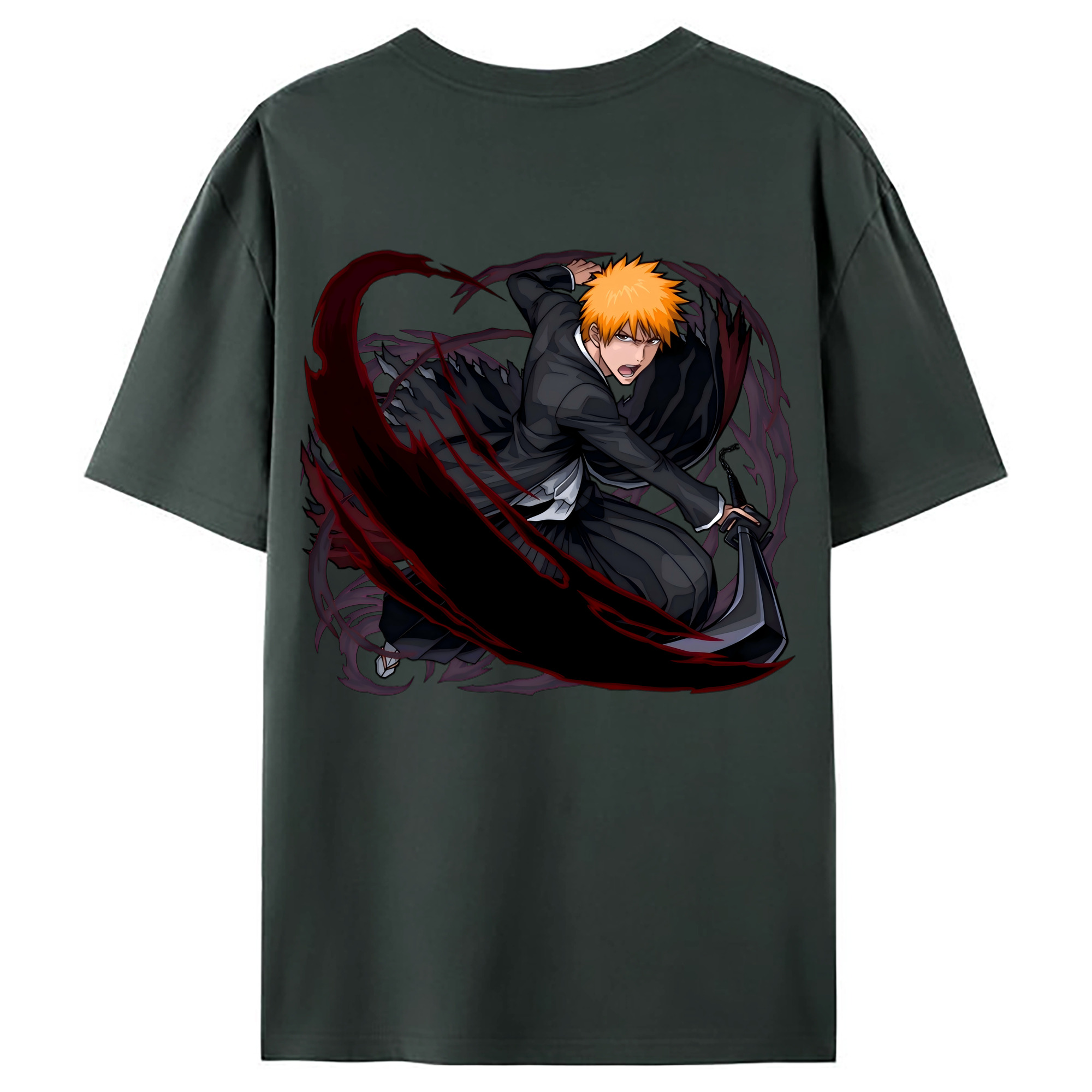 （画像用） ブリーチ 黒崎一護（くろさき いちご）BLEACH Kurosaki Ichigo 綿100％ メンズ半袖Tシャツ（バックプリント） 通気性